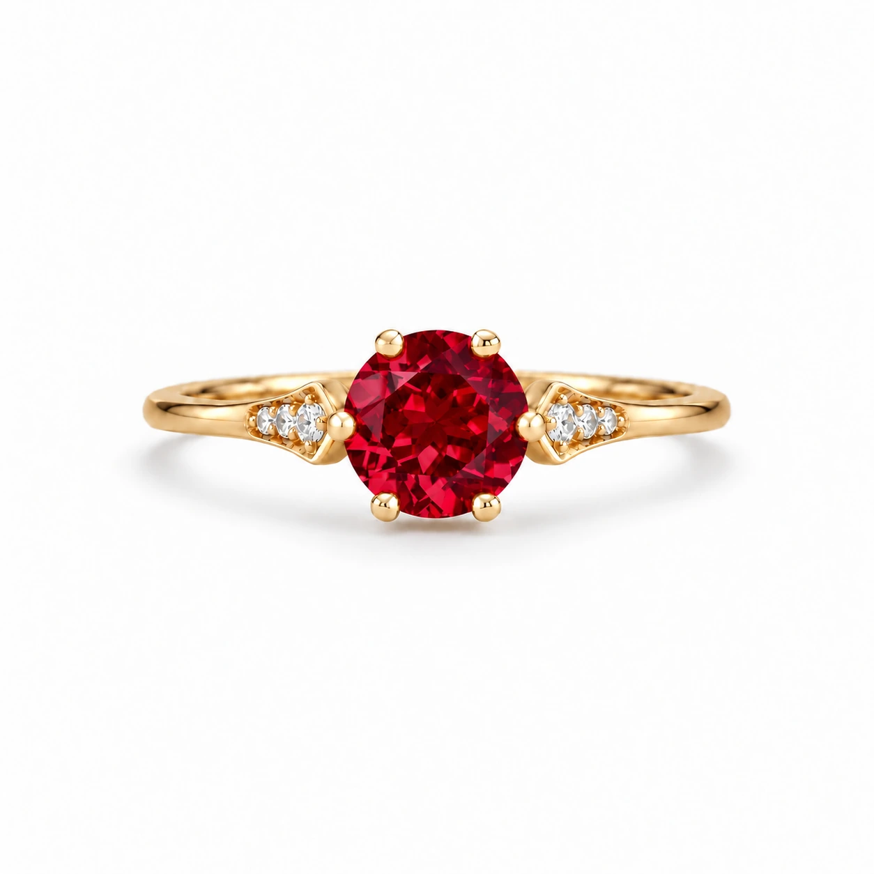 Ruby and diamond engagement ring in yellow gold